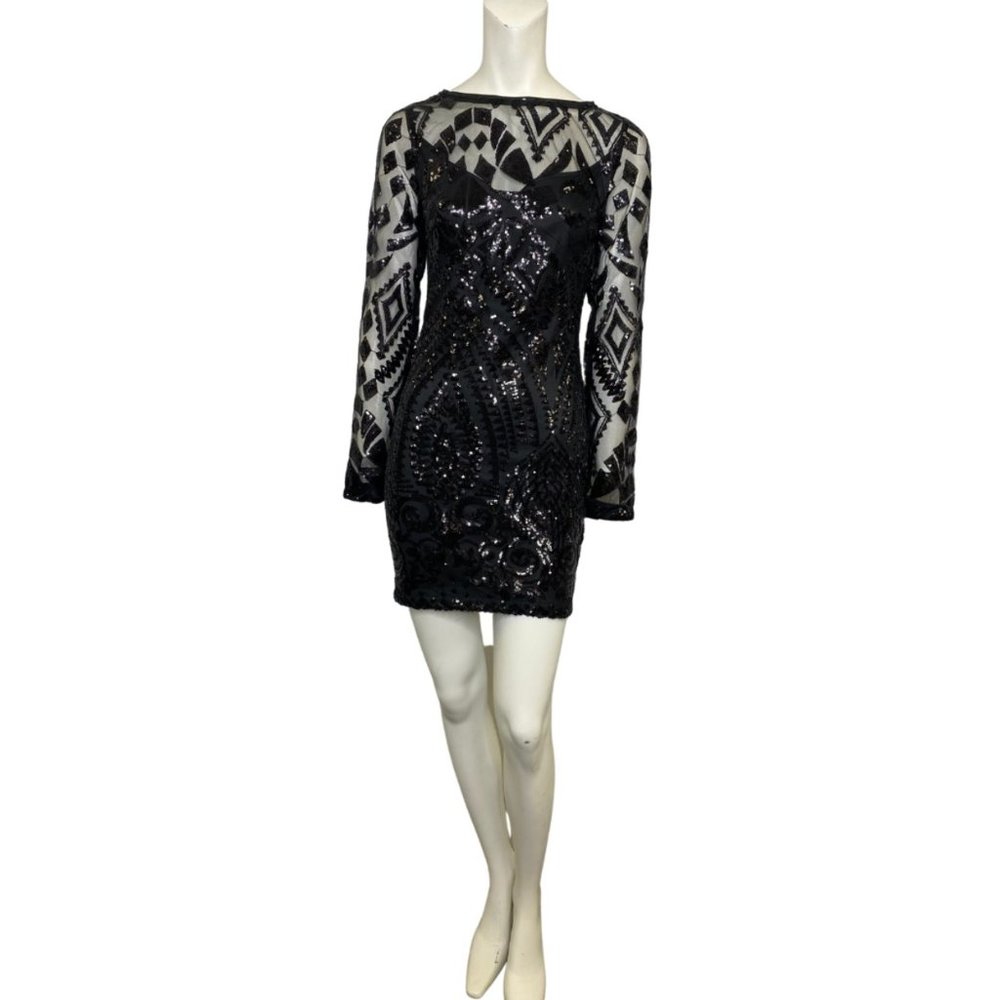 Emma Lace Overlay Long Sleeve Mini Dress Black Size Small NWT